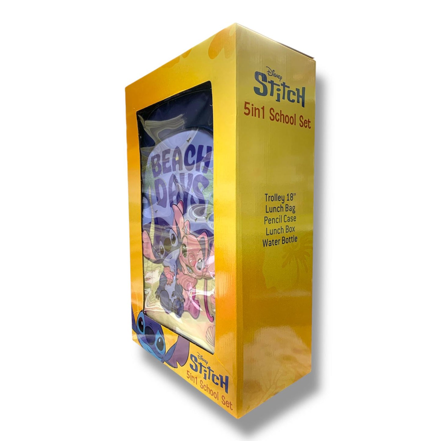 Stitch 5 in 1 School Set 18" Trolley Bag Lunch Bag Pencil Case Lunch Box Water Bottle  || بوكس العودة للمدرسة 5 قطع جنطة ترولي كبيرة 18 انش شنطة اكل مقلمة لانش بوكس مطارة ماء ستيتش