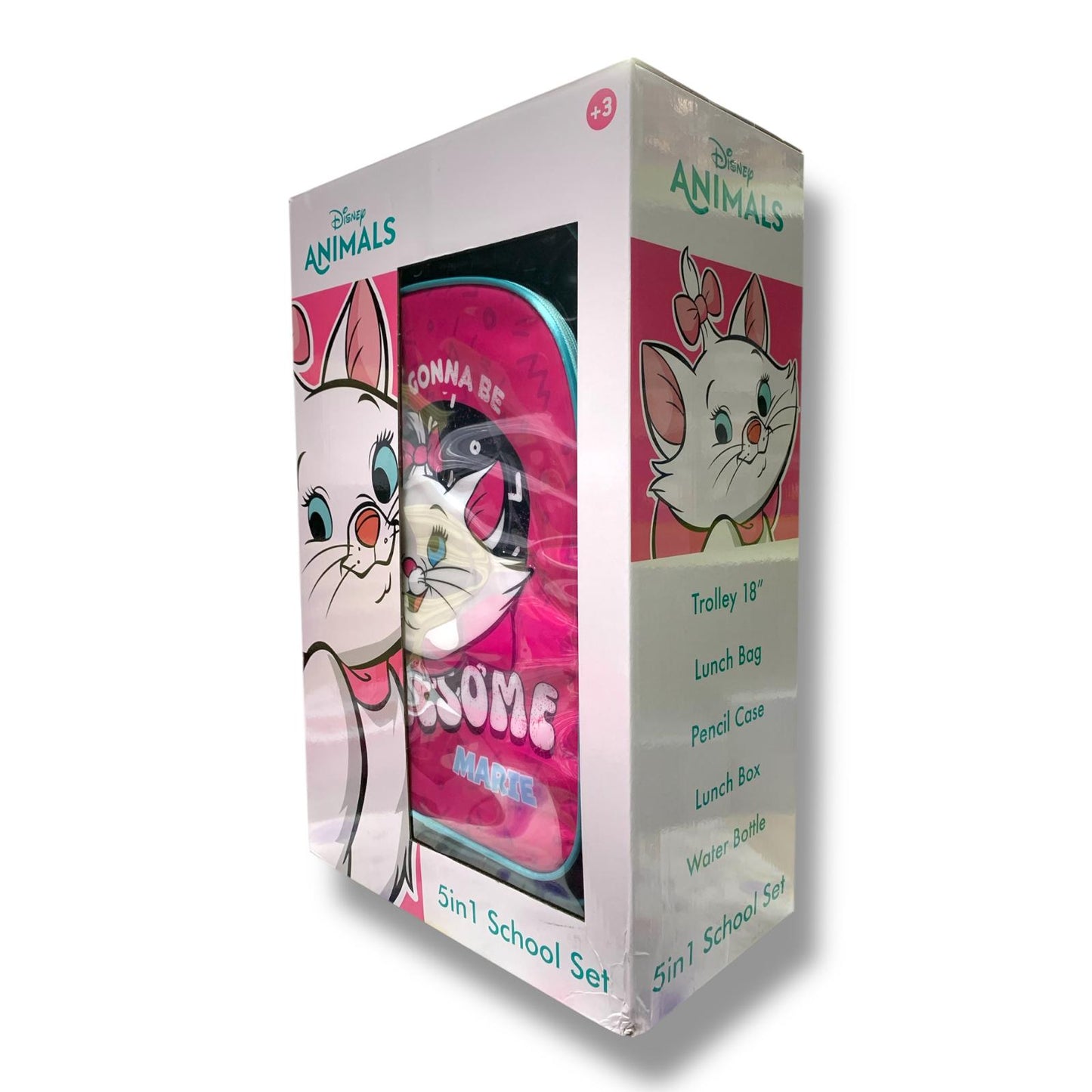 Aristocats 5 in 1 School Set 18" Trolley Bag Lunch Bag Pencil Case Lunch Box Water Bottle  || بوكس العودة للمدرسة 5 قطع جنطة ترولي كبيرة 18 انش شنطة اكل مقلمة لانش بوكس مطارة ماء القطط