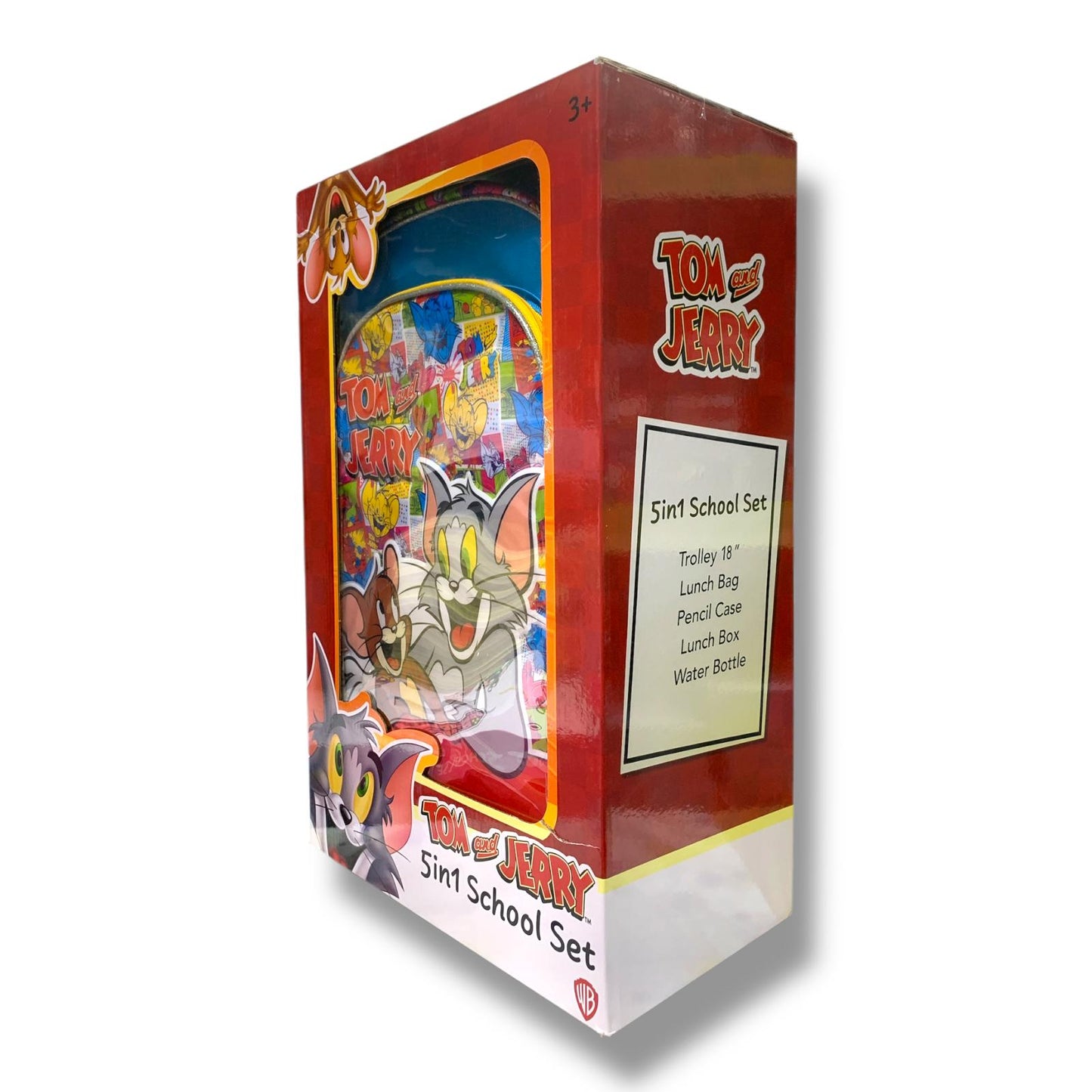 Tom And Jerry 5 in 1 School Set 18" Trolley Bag Lunch Bag Pencil Case Lunch Box Water Bottle  || بوكس العودة للمدرسة 5 قطع جنطة ترولي كبيرة 18 انش شنطة اكل مقلمة لانش بوكس مطارة ماء توم و جيري