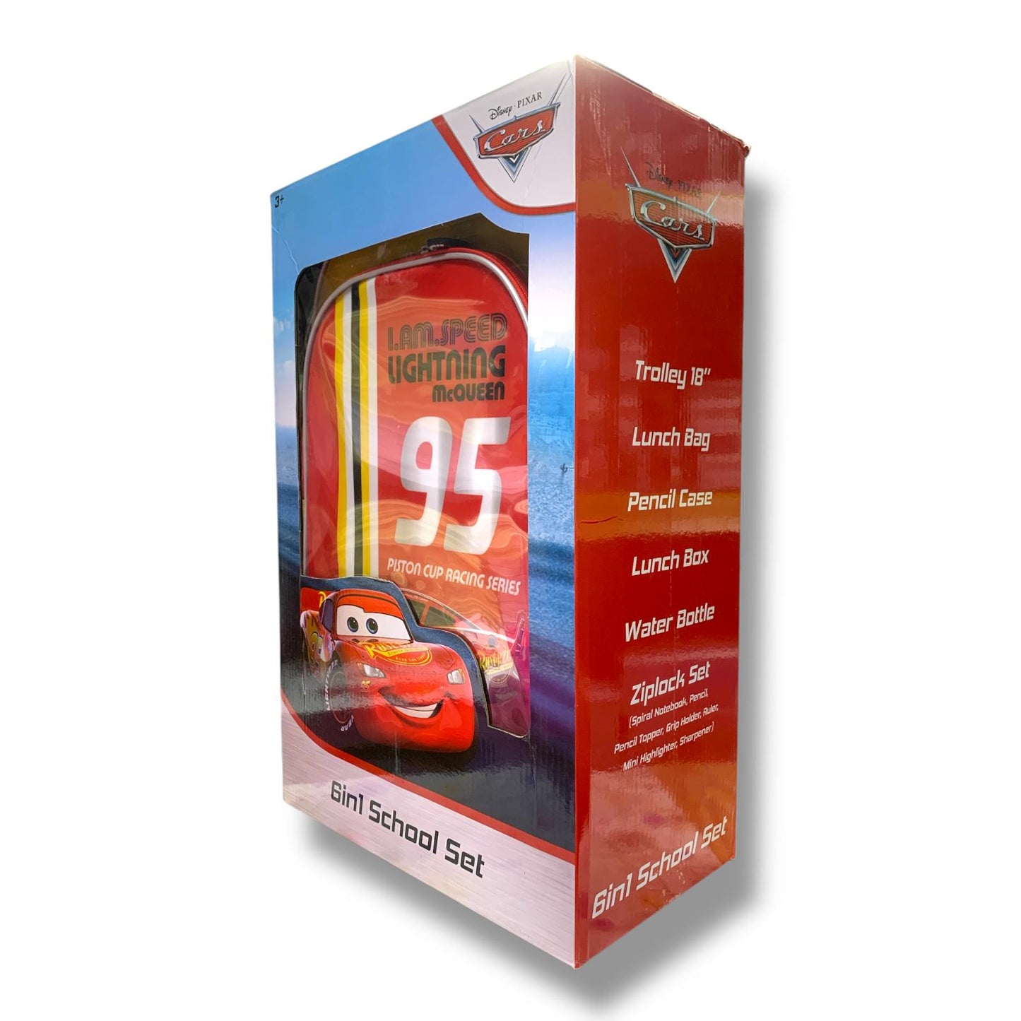 Cars 5 in 1 School Set 18" Trolley Bag Lunch Bag Pencil Case Lunch Box Water Bottle  || بوكس العودة للمدرسة 5 قطع جنطة ترولي كبيرة 18 انش شنطة اكل مقلمة لانش بوكس مطارة ماء كارز