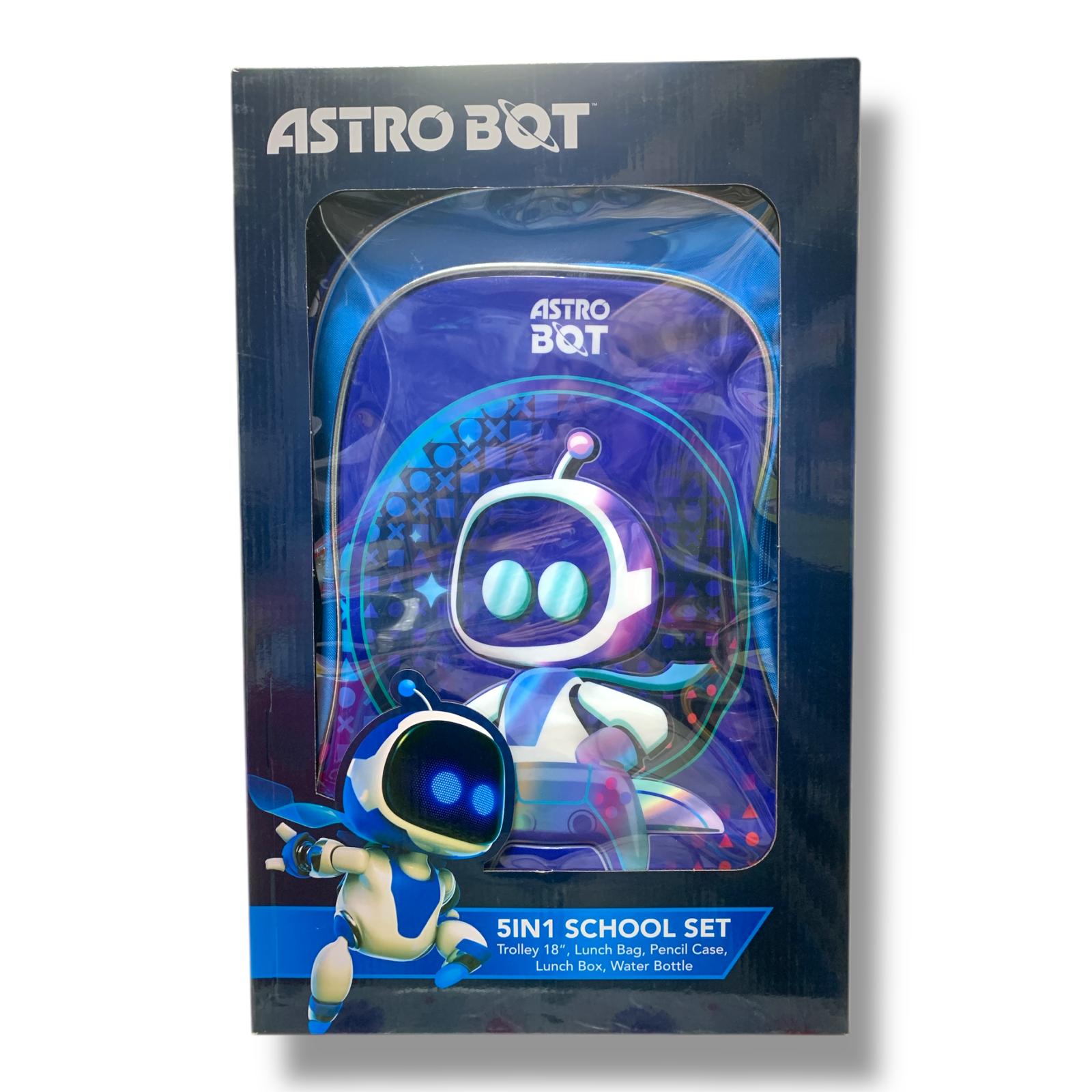 Astro Boy 5 in 1 School Set 18" Trolley Bag Lunch Bag Pencil Case Lunch Box Water Bottle  || بوكس العودة للمدرسة 5 قطع جنطة ترولي كبيرة 18 انش شنطة اكل مقلمة لانش بوكس مطارة ماء استرو بوي