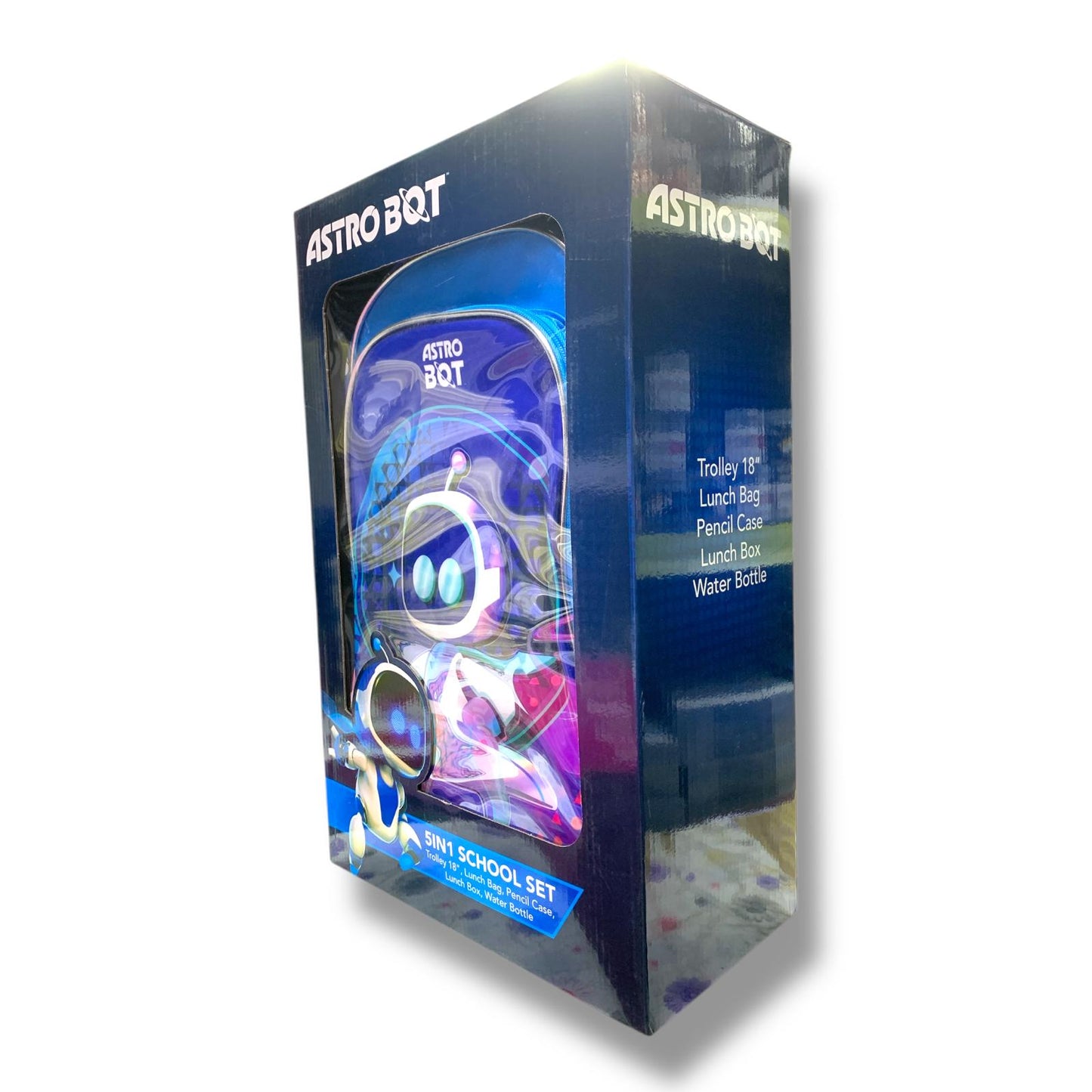 Astro Boy 5 in 1 School Set 18" Trolley Bag Lunch Bag Pencil Case Lunch Box Water Bottle  || بوكس العودة للمدرسة 5 قطع جنطة ترولي كبيرة 18 انش شنطة اكل مقلمة لانش بوكس مطارة ماء استرو بوي