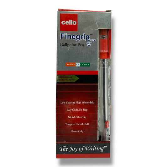 Cello Finger Grip Soft Tip Ball Point Pens 12 Pcs Red || اقلام حبر سيلو فنجر جريب راس ناعم 12 قلم لون أحمر