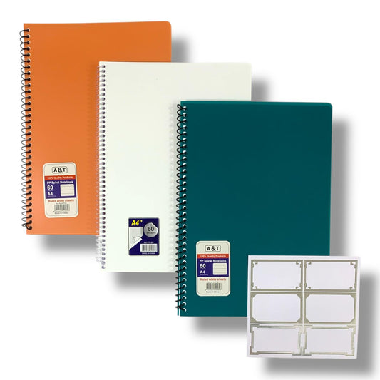 A&T Package 3 A4 Notebooks 60 Pages Assorted Colors || مجموعة دفاتر اي اند تي 3 خبة حجم اي فور 60 ورقة الوان متنوعة