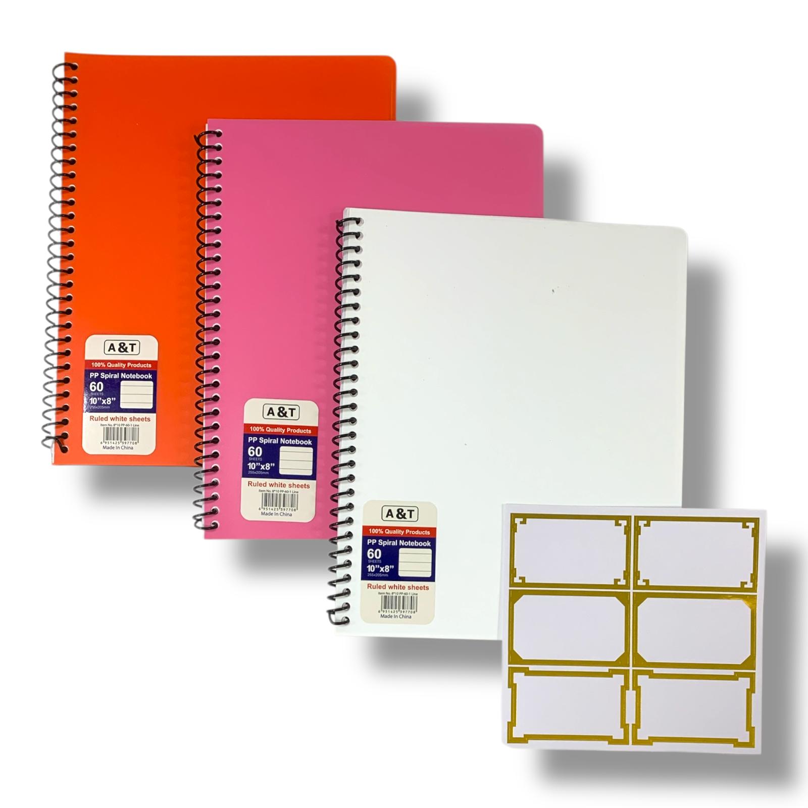 A&T Package 3 8x10 Notebooks 60 Pages Assorted Colors || مجموعة دفاتر اي اند تي 3 خبة حجم 8*10 عدد 60 ورقة الوان متنوعة