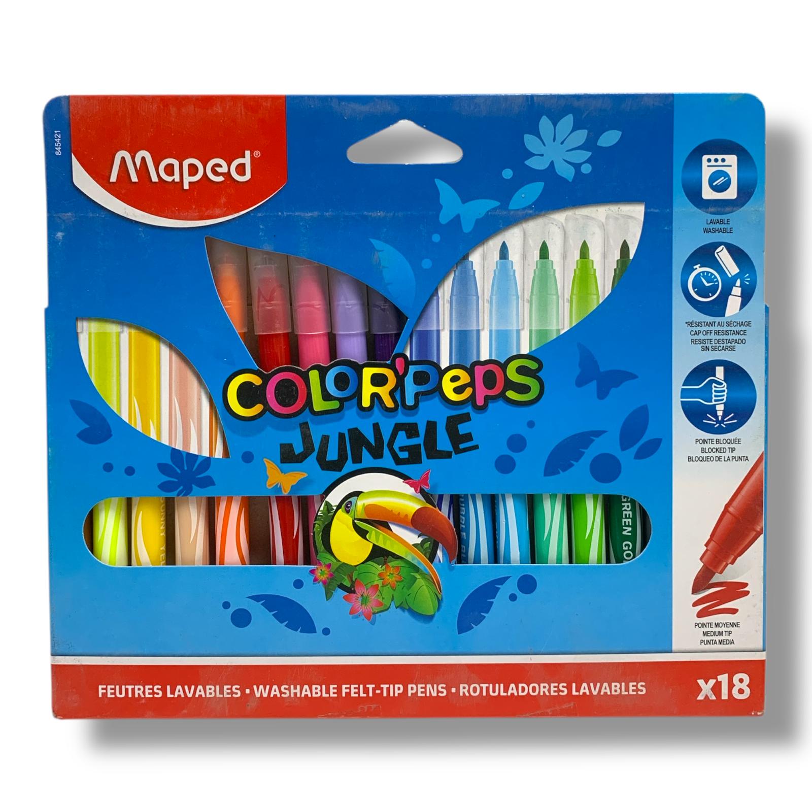 Maped Color'Peps Jungle Washable Felt-Tip Pens 18 Colors || الوان شينية واشابل مابد 18 لون قابل للغسل