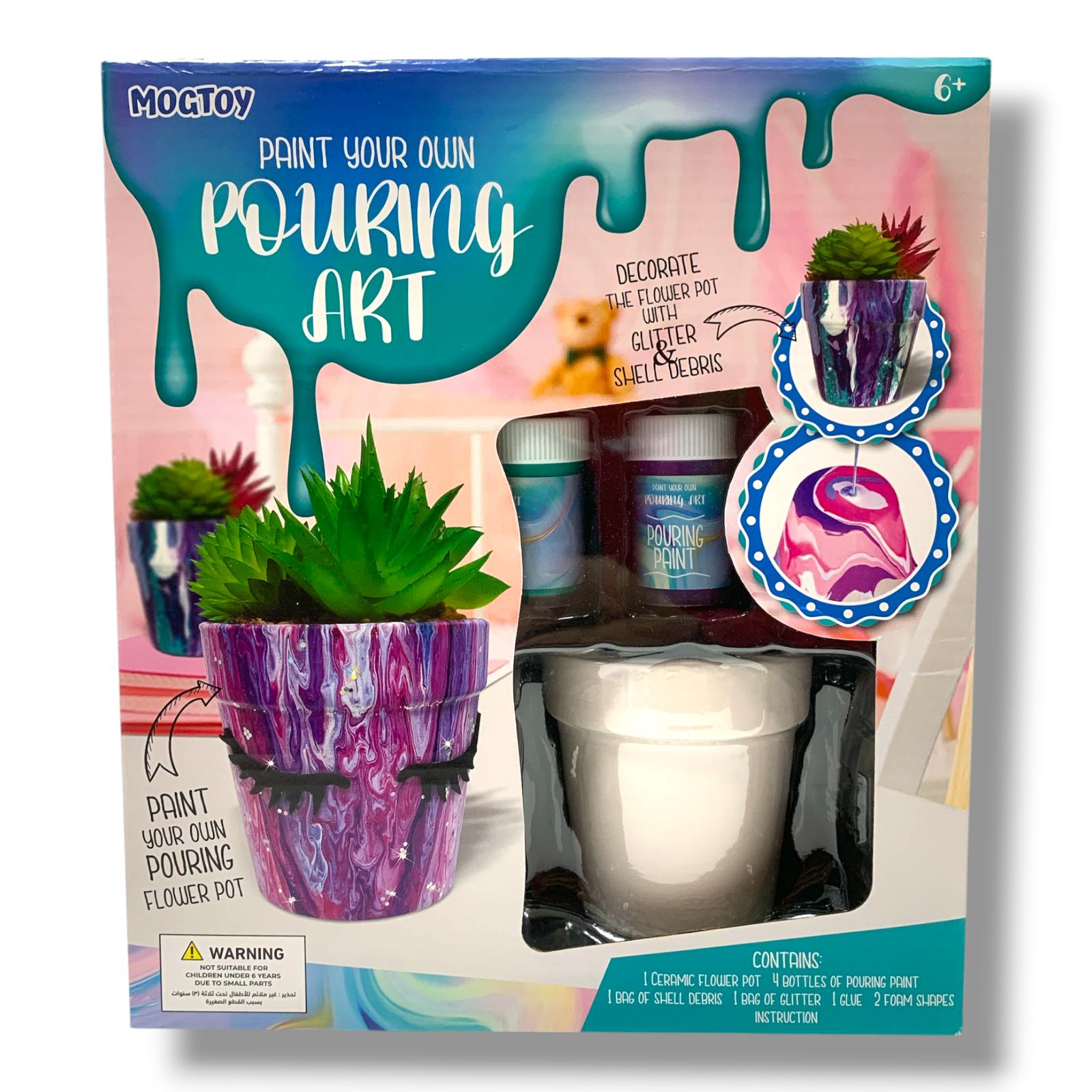 Mogtoy Color Box DIY Paint Your Own Pouring Art-Garden Kit || لعبة الوان السكب شكل قاعدة زرع