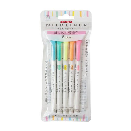 Zebra Midliner Highlighter Pen Set 5 Semi Florescent Colors || زيبرا  مجموعة أقلام تحديد فوسفوري ميلد لاينر 5 ألوان فسفورية