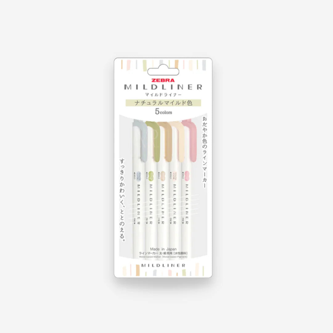 Zebra Mildliner Highlighter Set of 5 Natural Colors || زيبرا  مجموعة أقلام تحديد فوسفوري ميلد لاينر 5 ألوان الطبيعة