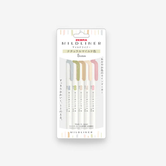 Zebra Mildliner Highlighter Set of 5 Natural Colors || زيبرا  مجموعة أقلام تحديد فوسفوري ميلد لاينر 5 ألوان الطبيعة