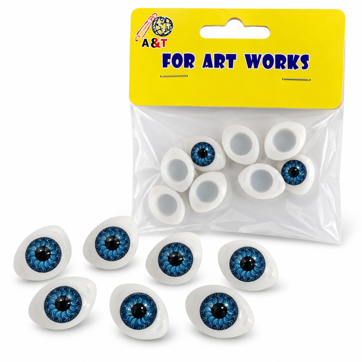 A&T Blue Iris Craft Eyes 8-Piece Pack || عيون بلاستيك زرقاء للأشغال اليدوية 8 قطع