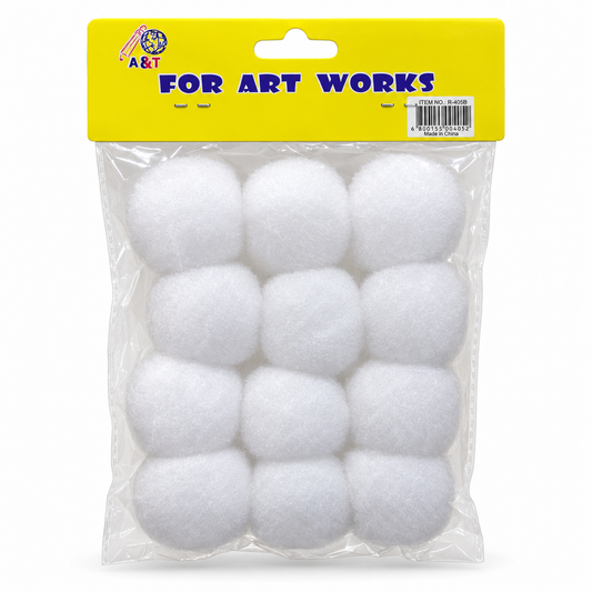 A&T White Pom Poms Large || كرات بوم بوم بيضاء كبيرة اي اند تي