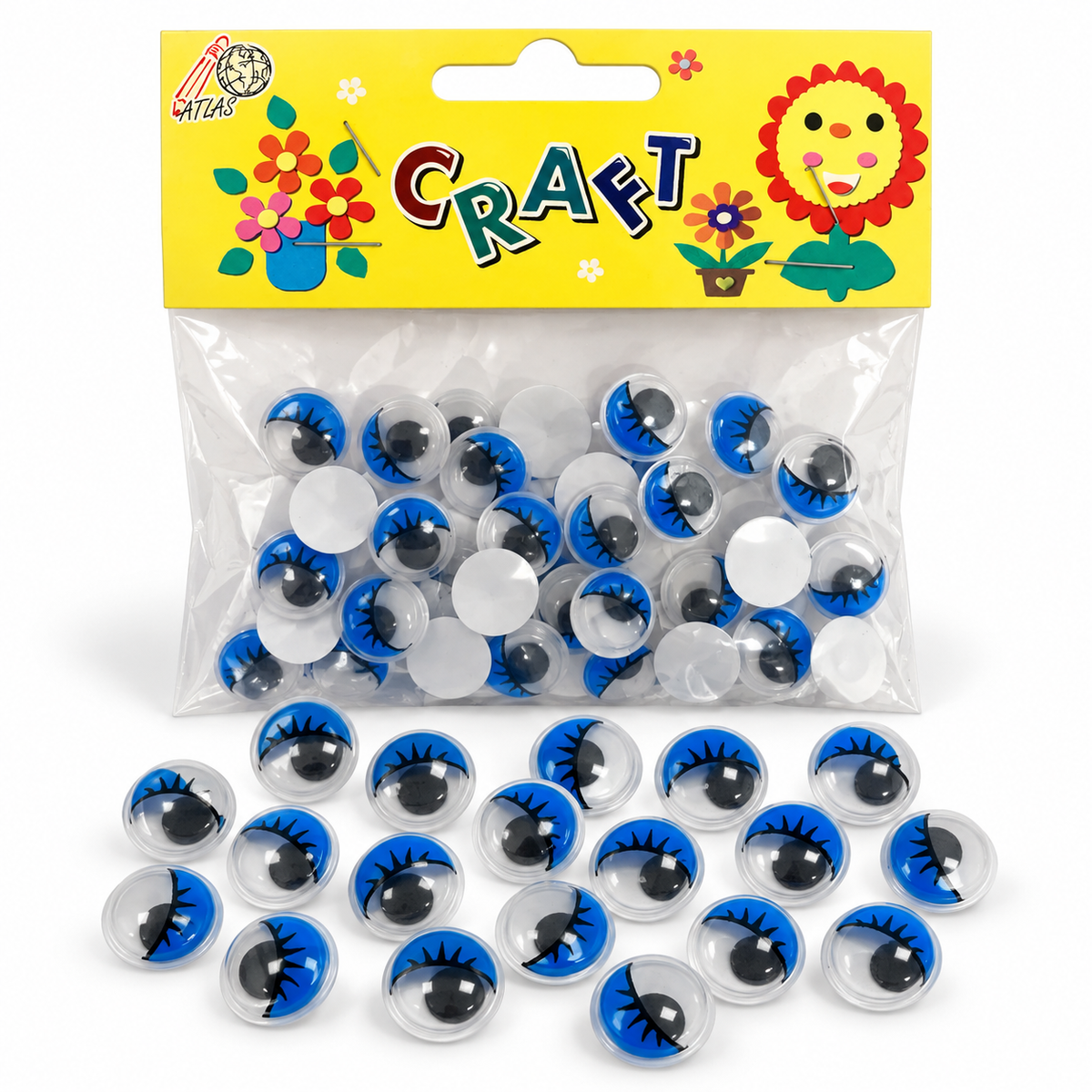 Atlas Blue Eyelash Googly Eyes Craft Pack || عيون متحركة زرقاء برموش للأشغال اليدوية