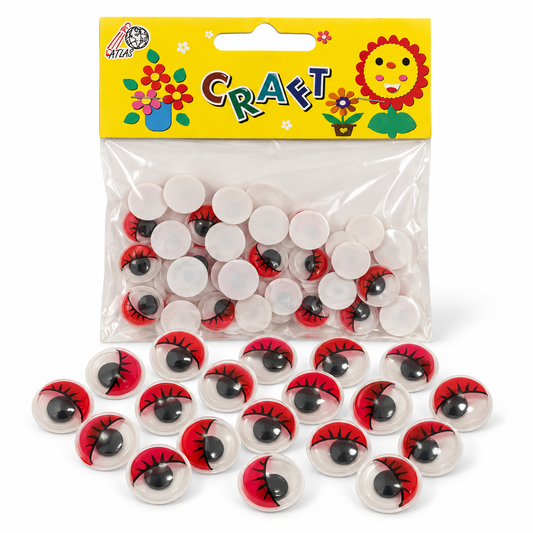 Atlas Red Eyelash Googly Eyes Craft Pack || عيون متحركة حمراء برموش للأشغال اليدوية
