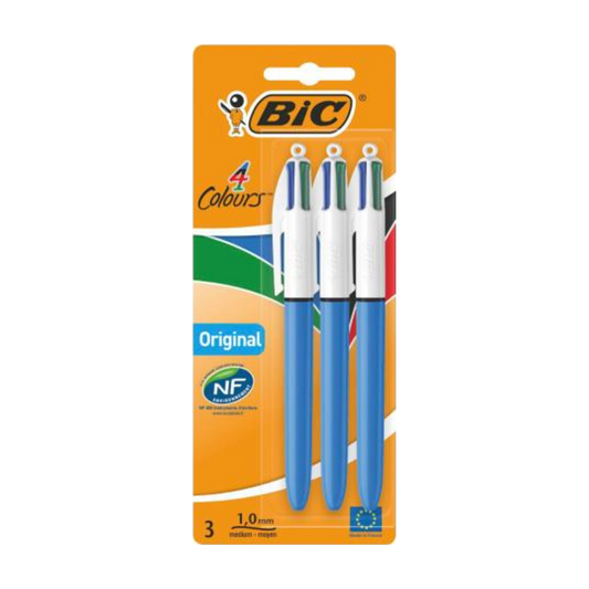 BIC 4 Colours Original Blue Pens – Pack of 3 || طقم أقلام بيك 4 ألوان أزرق أصلي 3 حبة
