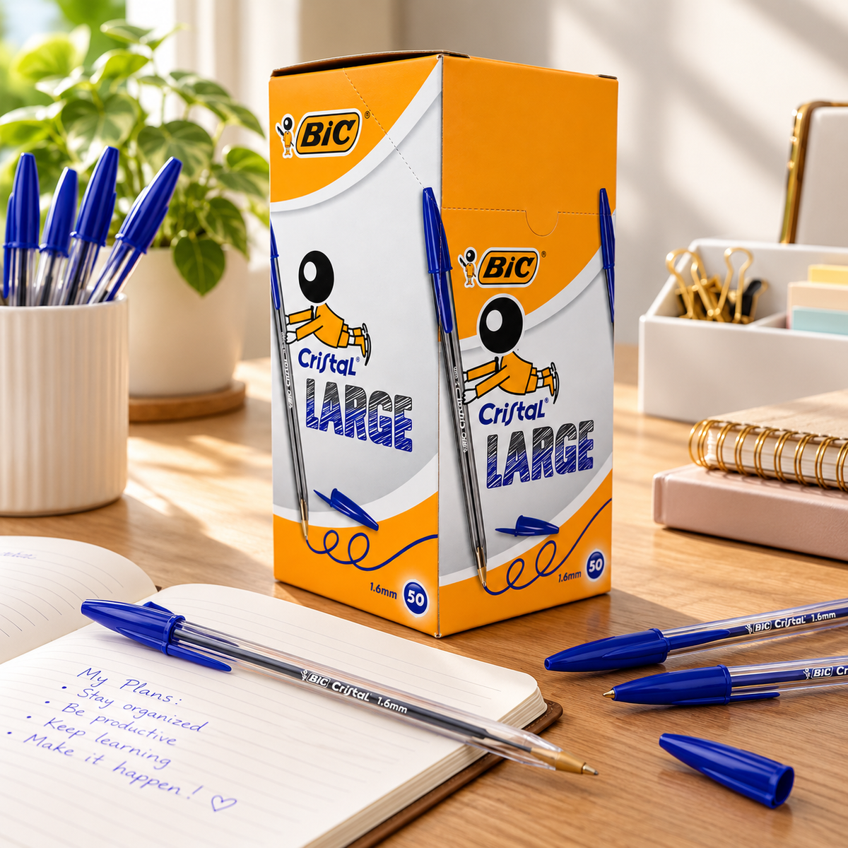 Bic Cristal Large 50 Pc Pack Blue Pens || باكيت اقلام حبر بيك كريستال ازرق ٥٠ قلم