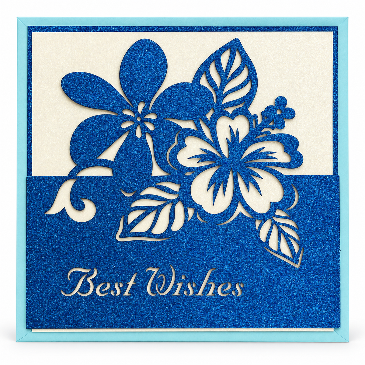 Blue Floral Best Wishes Greeting Card