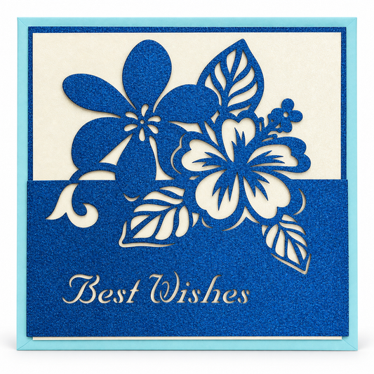 Blue Floral Best Wishes Greeting Card