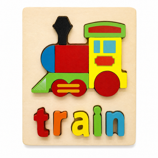 Wooden 12-piece colored shapes puzzle on a clean white background