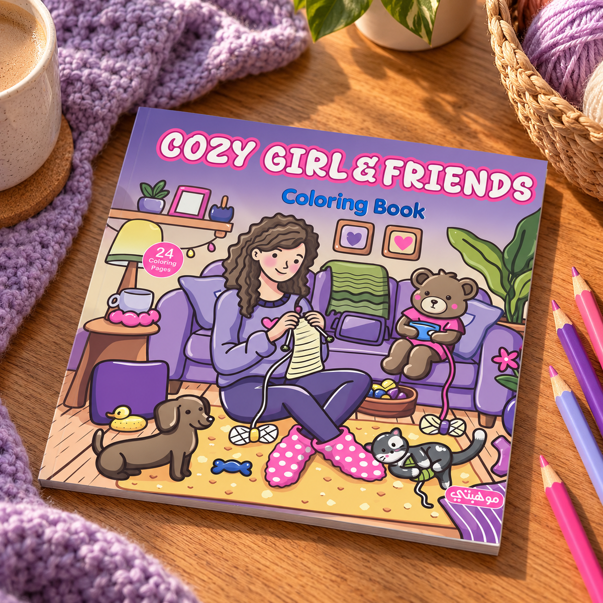 Cozy Girl & Friends Coloring Book, 24 Pages — cozy lifestyle scene