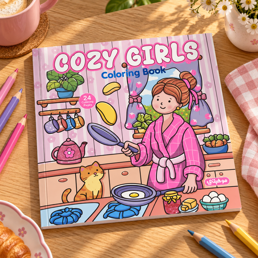 Cozy Girls Coloring Book, 24 Pages — cozy lifestyle scene