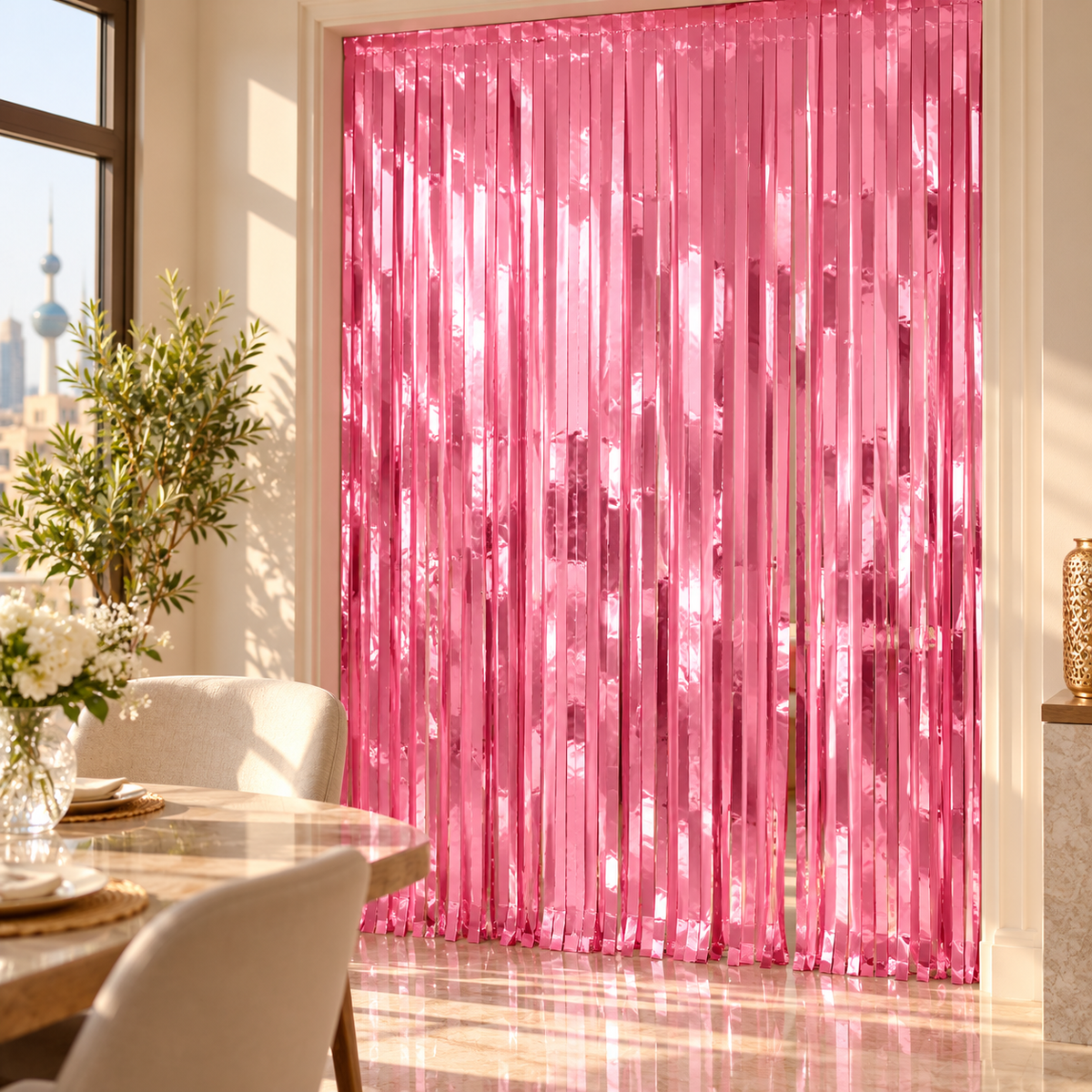Pink Foil Fringe Curtain || ستارة حفلات بشرائط لامعة وردية