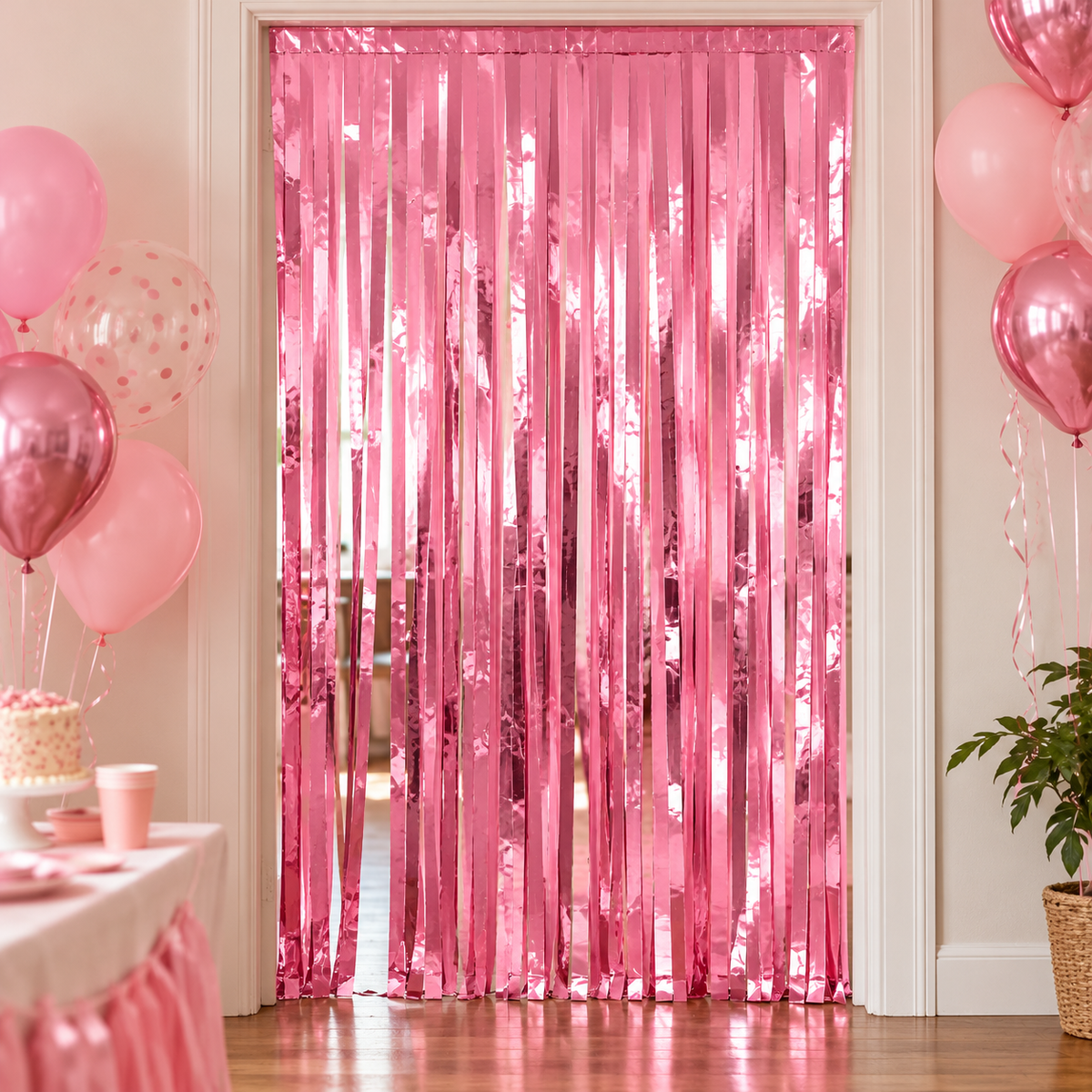 Pink Foil Fringe Curtain || ستارة حفلات بشرائط لامعة وردية