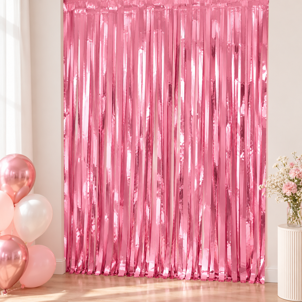 Pink Foil Fringe Curtain || ستارة حفلات بشرائط لامعة وردية
