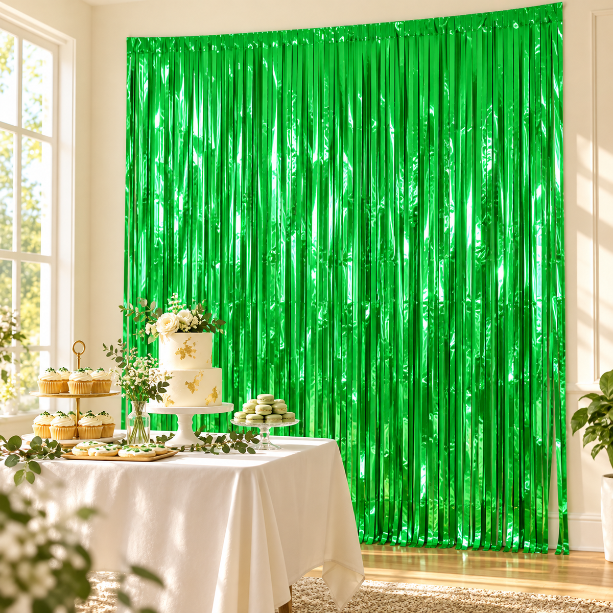 Green Foil Fringe Curtain || ستارة حفلات بشرائط لامعة خضراء