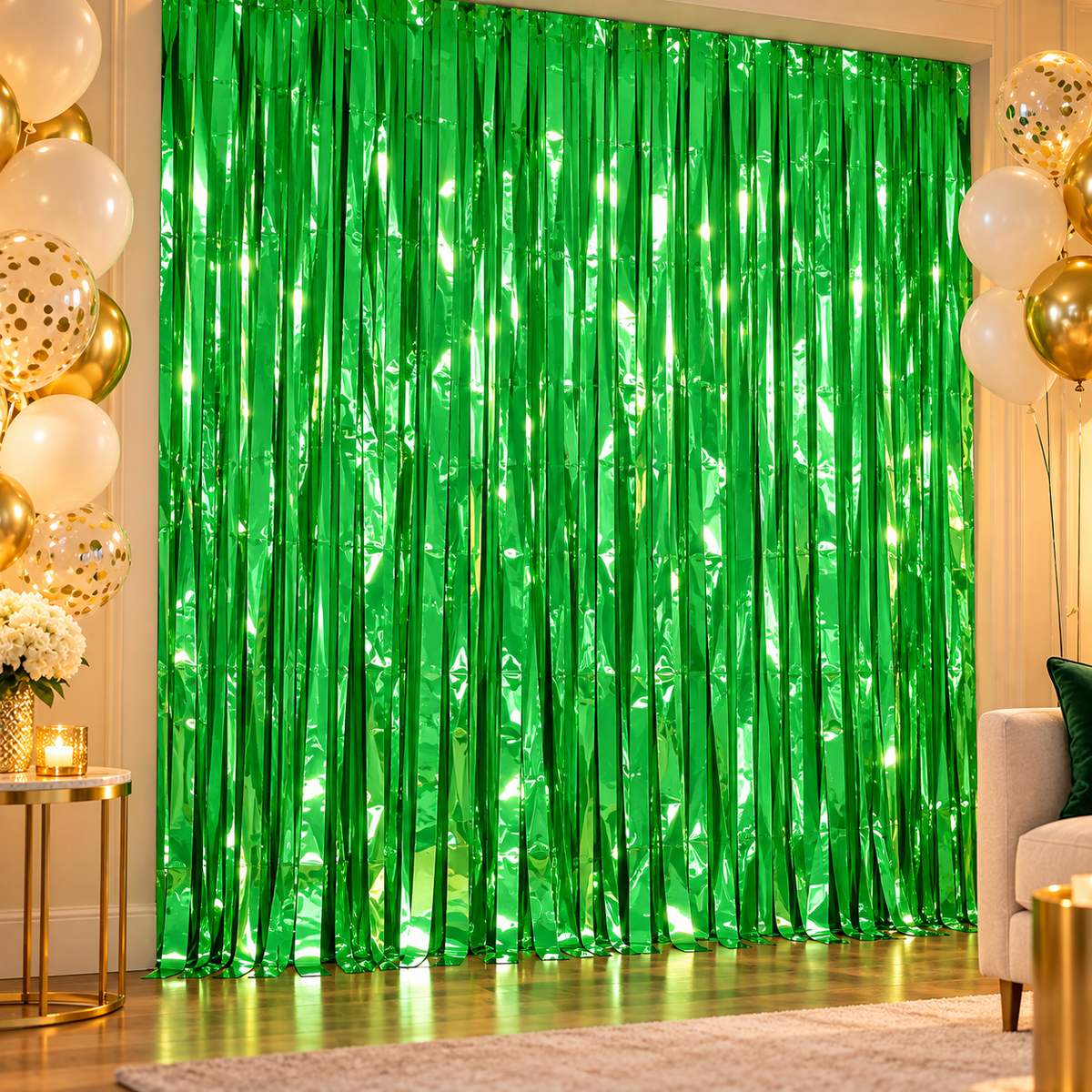 Green Foil Fringe Curtain || ستارة حفلات بشرائط لامعة خضراء