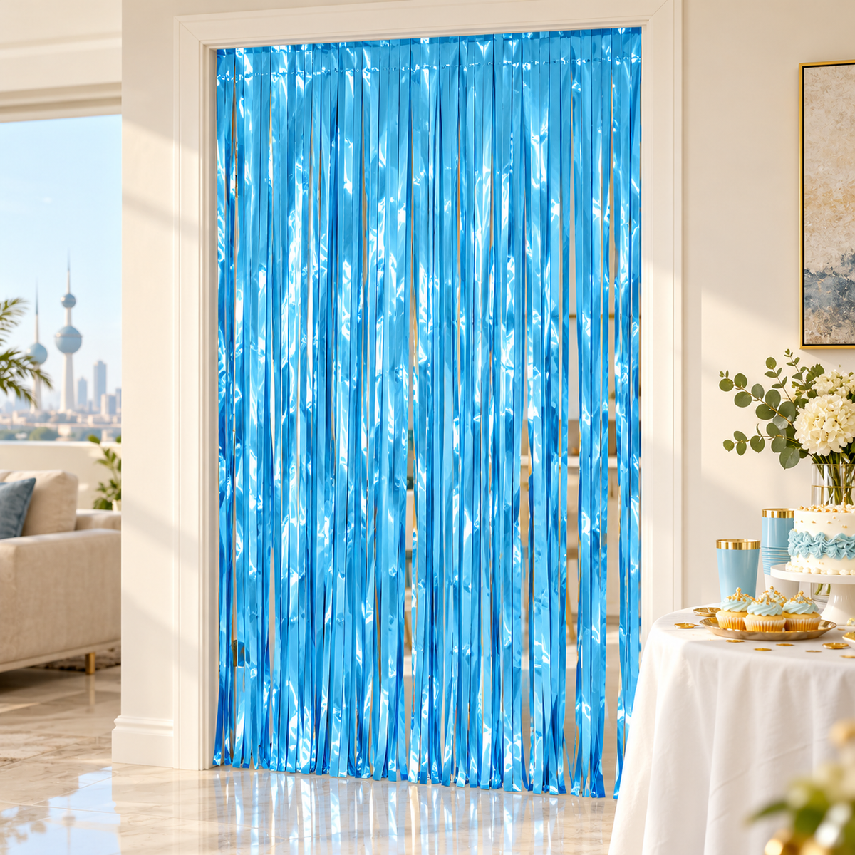Blue Foil Fringe Curtain || ستارة حفلات بشرائط لامعة زرقاء