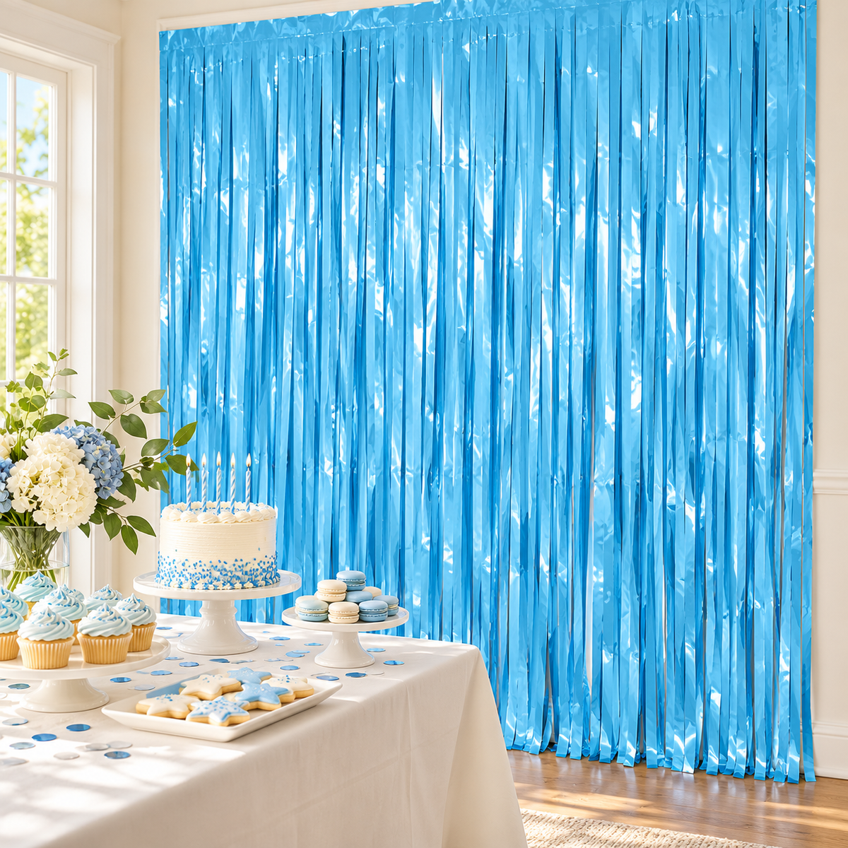 Blue Foil Fringe Curtain || ستارة حفلات بشرائط لامعة زرقاء