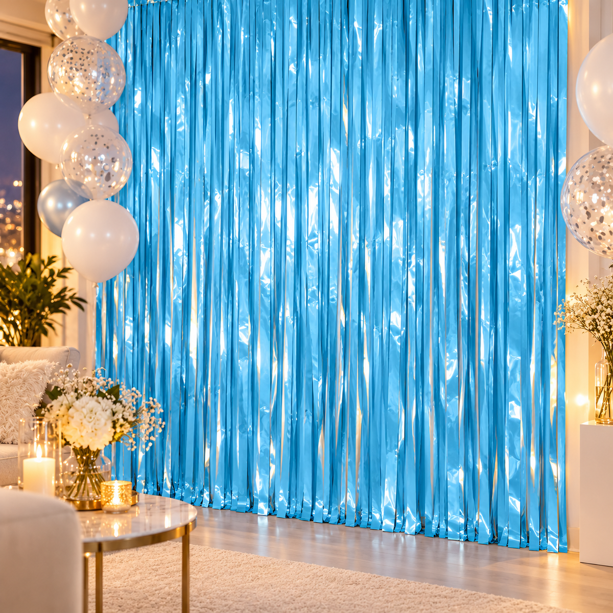 Blue Foil Fringe Curtain || ستارة حفلات بشرائط لامعة زرقاء