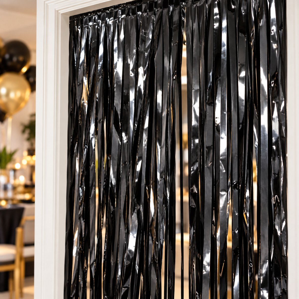 Black Foil Fringe Curtain || ستارة حفلات بشرائط لامعة سوداء