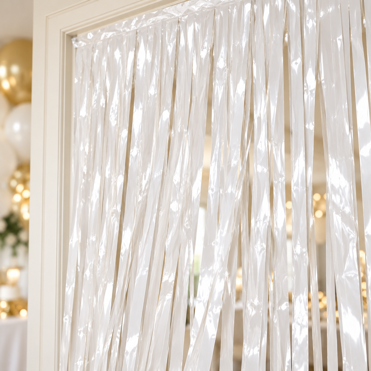 White Foil Fringe Curtain || ستارة حفلات بشرائط لامعة بيضاء