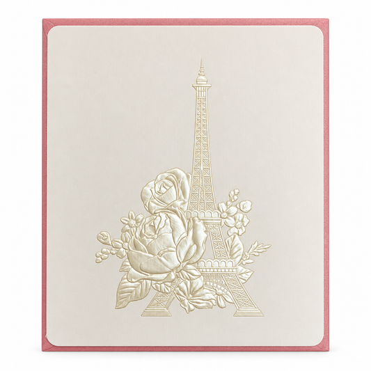 Embossed Eiffel Tower & Roses Greeting Card || بطاقة تهنئة بارزة بتصميم برج إيفل والورود