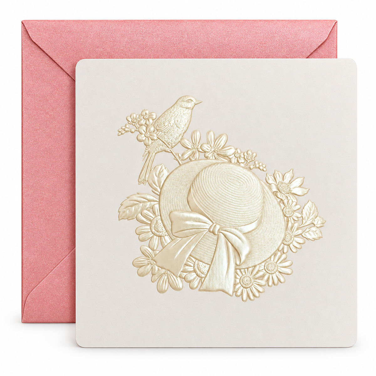Embossed Sun Hat & Bird Greeting Card || بطاقة تهنئة بارزة بتصميم قبعة وطائر