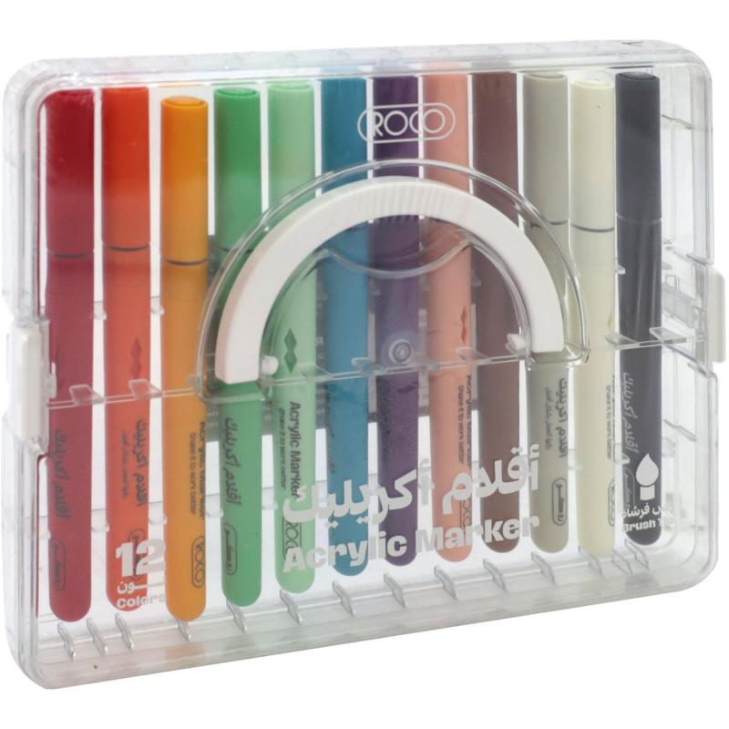 Roco Acrylic Marker Brush Tip 12 Colors || الوان اكريليك ماركر روكو راس فرشة 12 لون
