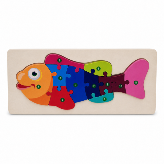 Wooden fish puzzle 11 pieces clean ecommerce image