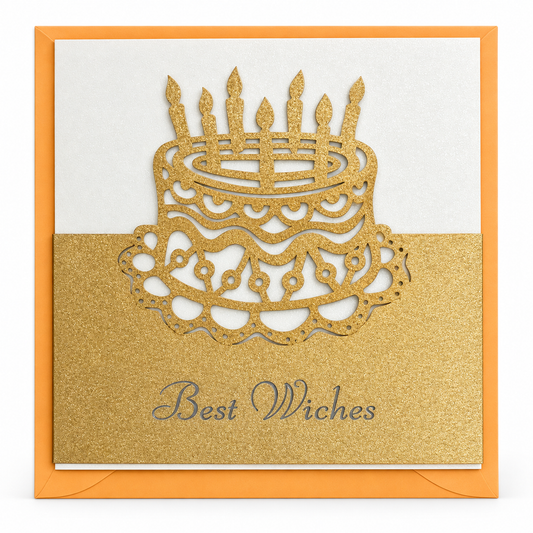 Gold Birthday Cake Best Wishes Greeting Card