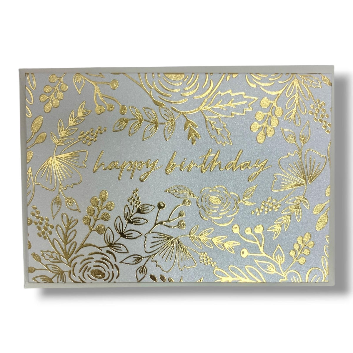 Gold Floral Happy Birthday Greeting Card - Silver || بطاقة عيد ميلاد مزهرة - فضي وذهبي