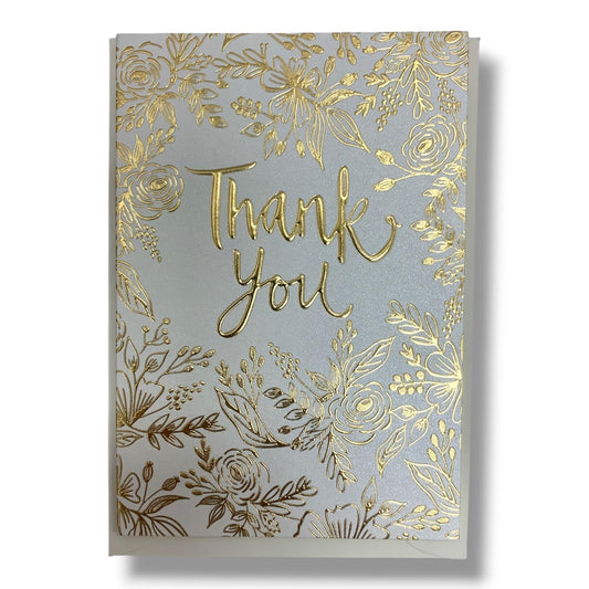 Gold Floral Thank You Greeting Card - Silver || بطاقة شكر مزهرة - فضي وذهبي