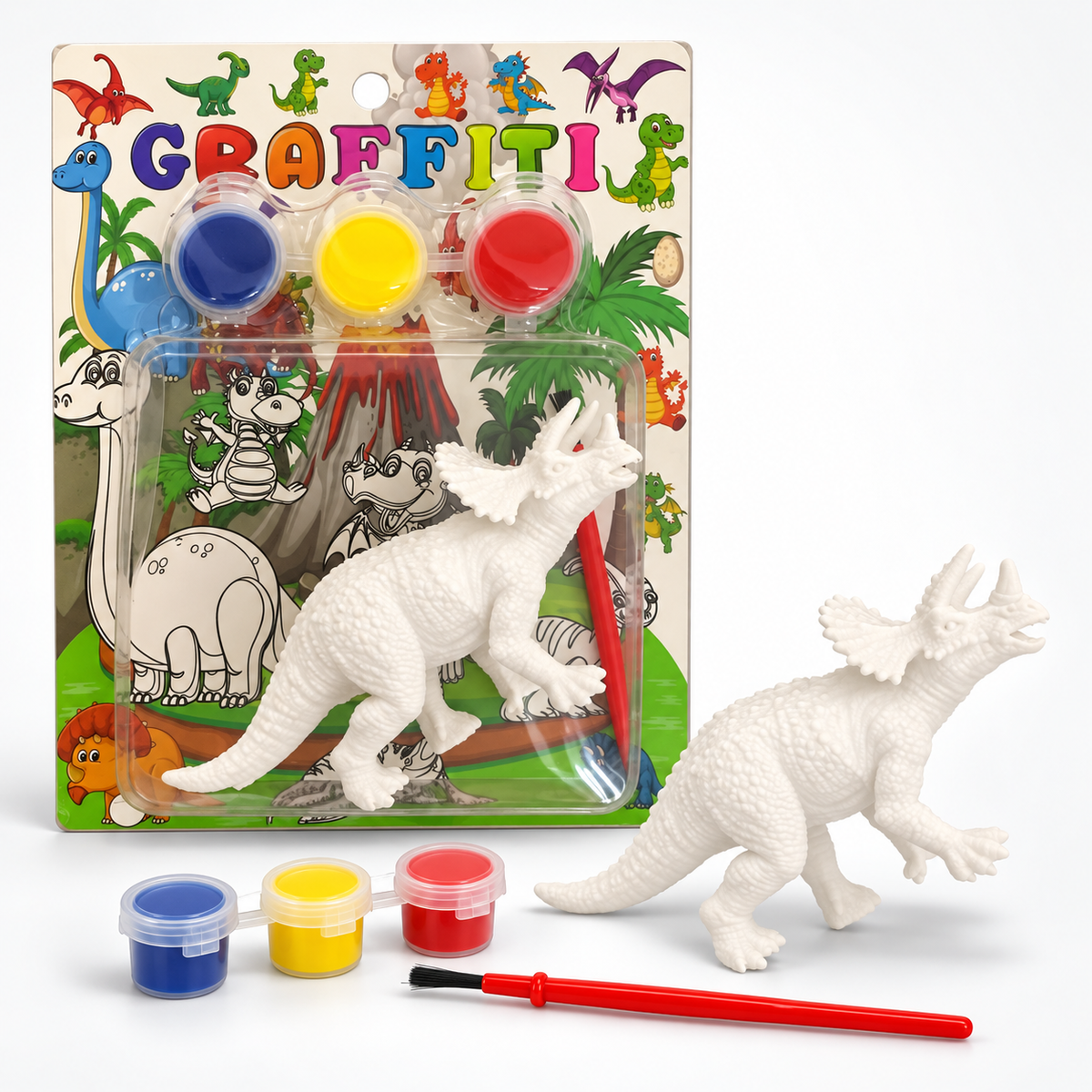 Graffiti Dinosaur Painting Kit - Horned Dinosaur || طقم جرافيتي لتلوين مجسم ديناصور بقرون
