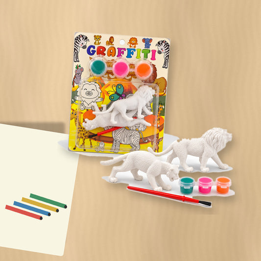 Graffiti Safari Painting Kit - Lion and Big Cat Figures || طقم جرافيتي لتلوين مجسمات أسد وحيوان مفترس