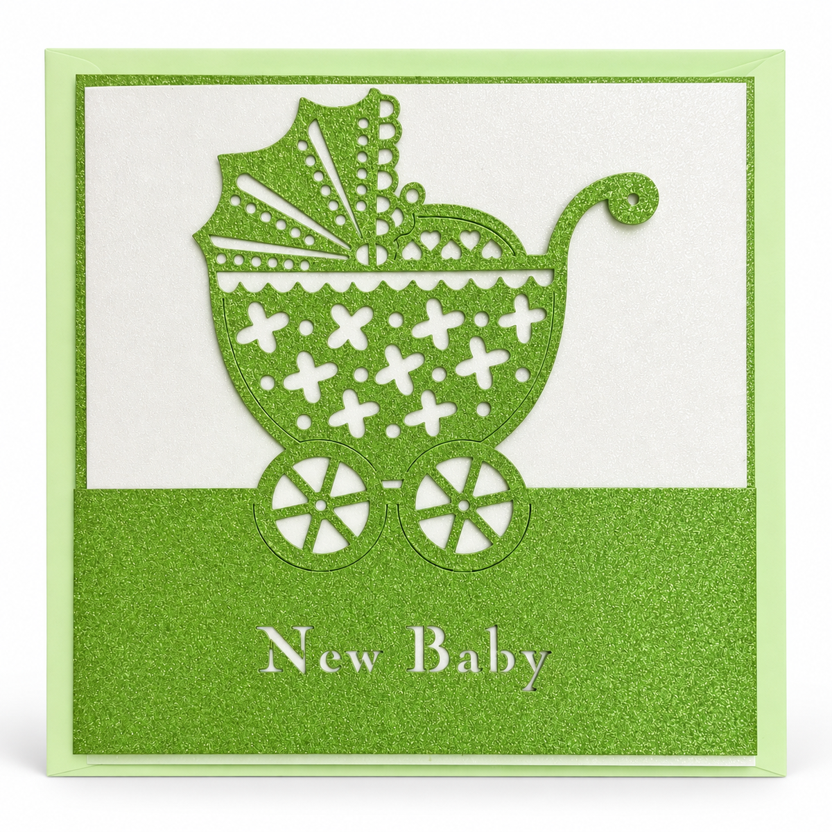 Green New Baby Pram Greeting Card