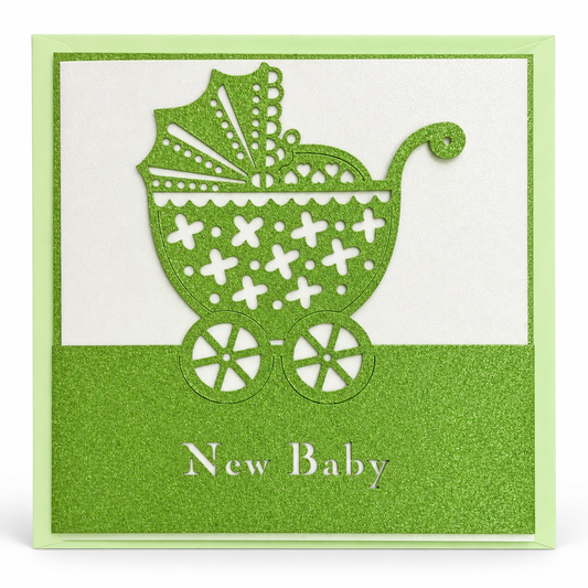 Green New Baby Pram Greeting Card