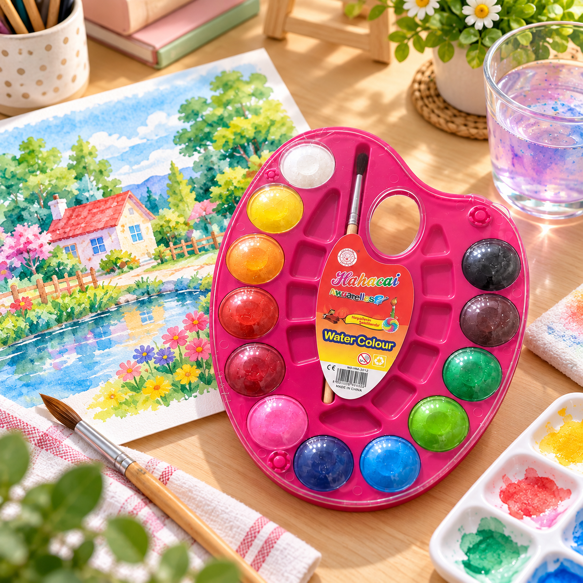 Hahacai Water Colour Palette Set lifestyle photo || طقم ألوان مائية هاهكاي