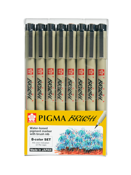 Sakura Pigma Brush Pen 8 Color Set || مجموعة اقلام ساكورا ٨ لون راس فرشة