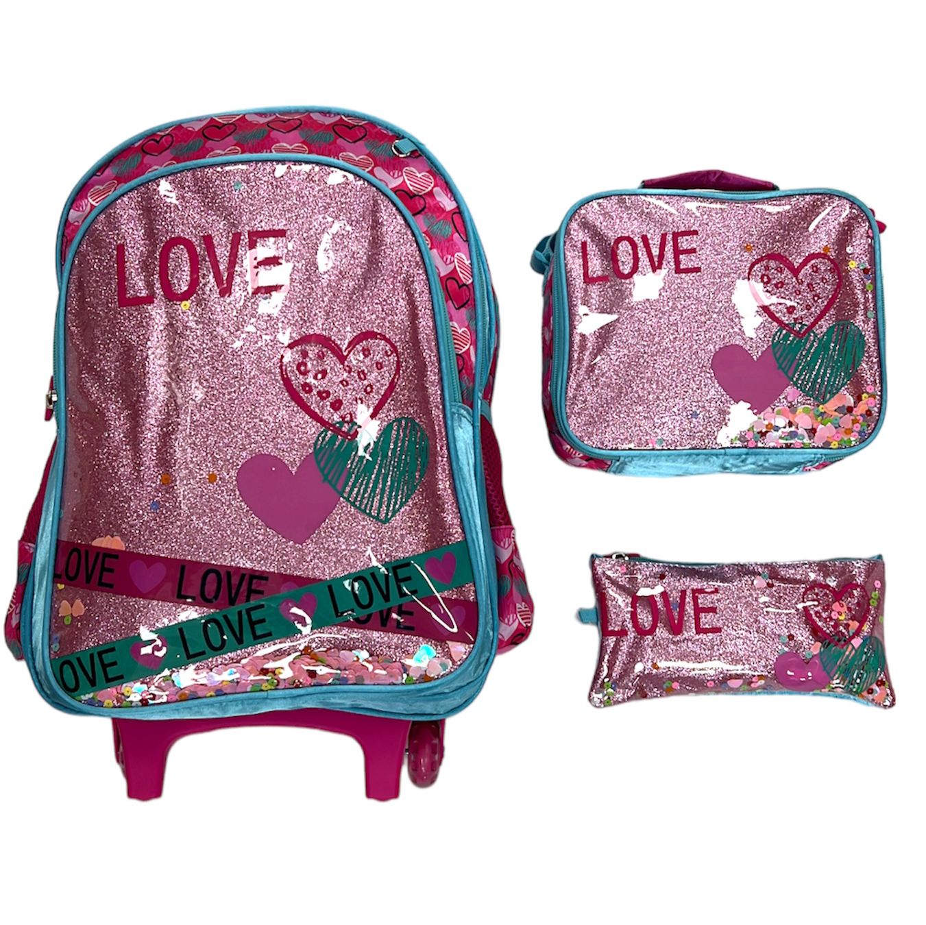 Back to School Backpack Set Love || شنطة اطفال ١٧ انش طقم ٣ قطع بناتي