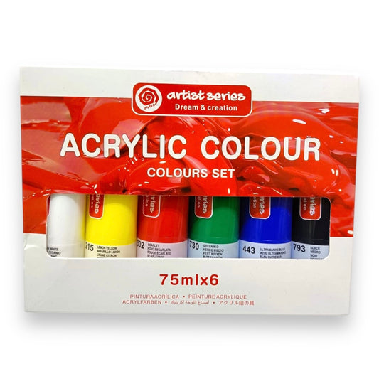 Acrylic Colors 75 ml 6 Color Set || مجموعة الوان اكريليك ٧٥ مل عدد ٦ الوان 